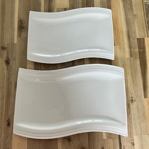 Malacasa - Set of 2 White Wavy Porcelain Serving Dishes / Platters / Trays